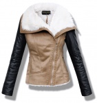 EKSKLUZYWNY MIĘCIUTKI KOŻUSZEK Z SKÓRZANYMI RĘKAWAMI model #